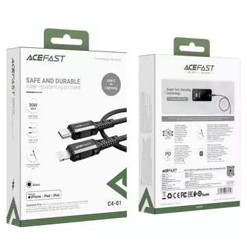 Acefast Kabel MFI USB Typ C - Lightning 1,8m, 30W, 3A schwarz (C4-01 C Schwarz)