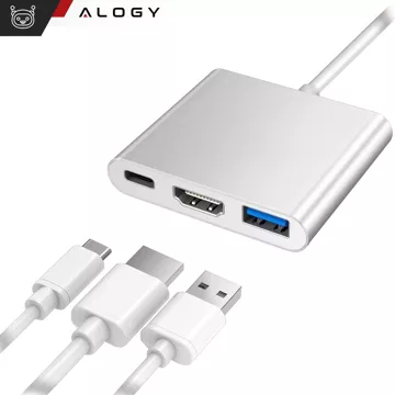 Adapter HUB 3in1 Alogy Adapter USB-C 3.0 HDMI USB-A Silber