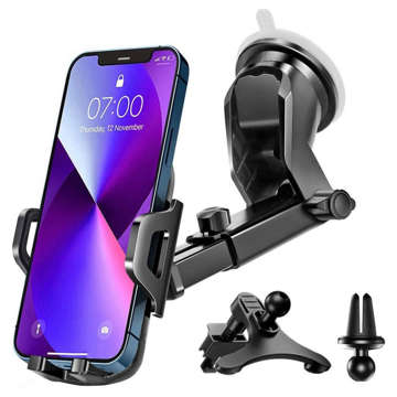 Alogy 3-in-1-Autotelefonhalter für Fenster, Fenster, Armaturenbrett, Kühlergrill, Cockpit, Schwarz, USB-C-Kabel, 2,4 A, 1 m