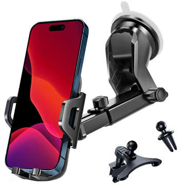 Alogy 3-in-1-Autotelefonhalter für Fenster, Fenster, Armaturenbrett, Kühlergrill, Cockpit, Schwarz, USB-C-Kabel, 2,4 A, 1 m