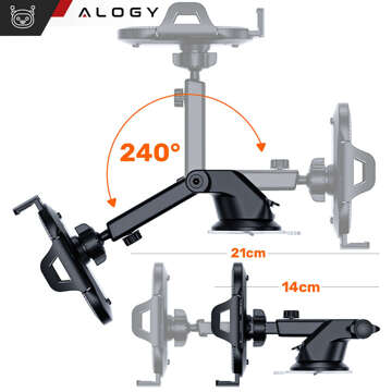 Alogy 3-in-1-Autotelefonhalter für Fenster, Fenster, Armaturenbrett, Kühlergrill, Cockpit, Schwarz, USB-C-Kabel, 2,4 A, 1 m