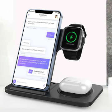 Alogy 3in1 induktives Ladegerät Ladestation für Apple iPhone AirPods Watch 15W QC 3.0 USB-C Kabel Schwarz