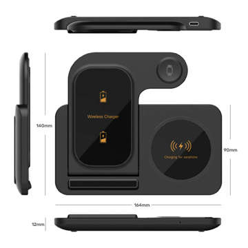 Alogy 3in1 induktives Ladegerät Ladestation für Apple iPhone AirPods Watch 15W QC 3.0 USB-C Kabel Schwarz