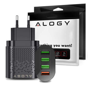 Alogy 4x USB Quick Charge 3.0 2.4A Fast Wall Charger Black Lightning Kabel 1m Beutel