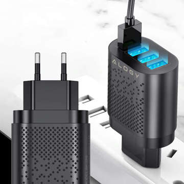 Alogy 4x USB Quick Charge 3.0 2.4A Fast Wall Charger Black Lightning Kabel 1m Beutel