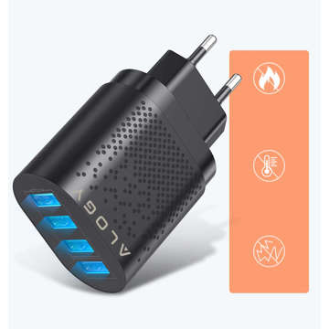 Alogy 4x USB Quick Charge 3.0 2.4A Fast Wall Charger Black Lightning Kabel 1m Beutel