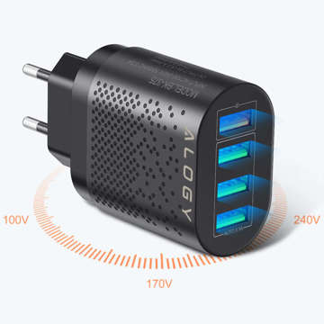 Alogy 4x USB Quick Charge 3.0 2.4A Fast Wall Charger Black Lightning Kabel 1m Beutel