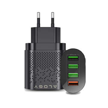 Alogy 4x USB Quick Charge 3.0 2.4A Fast Wall Charger Black Lightning Kabel 1m Beutel