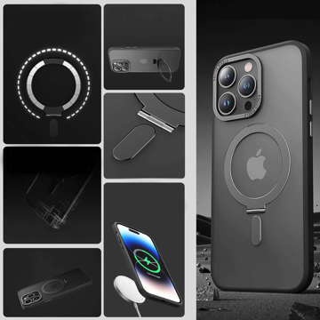 Alogy Armored Stand Ring Case Schutzhülle für MagSafe für Apple iPhone 14 Pro Max, schwarzes Glas