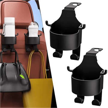 Alogy Auto Schwarz 2x Kleiderbügelhalter Autohaken 5in1 für Sitz-Kopfstütze Auto-Organizer für Getränkebecher