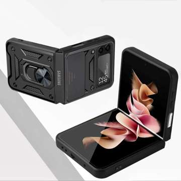 Alogy Camshield Stand Ring Case mit Kameraabdeckung für Samsung Galaxy Z Flip 4 5G schwarz