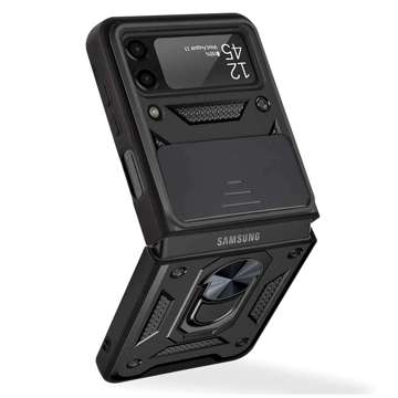 Alogy Camshield Stand Ring Case mit Kameraabdeckung für Samsung Galaxy Z Flip 4 5G schwarz