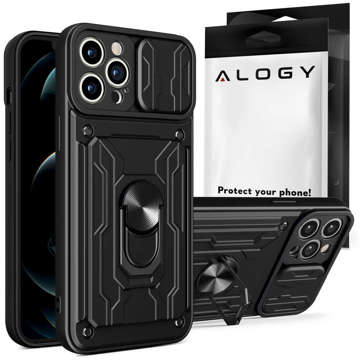 Alogy Camshield Stand Ring Wallet Case mit Kameraabdeckung und Kartenfach für Apple iPhone 14 Pro Black Glass