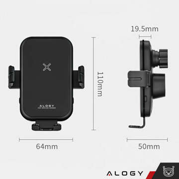 Alogy Fast Charging Autohalterung mit 15W induktivem Qi-Ladegerät automatisch für das Auto am Netz, Schnellladung schwarz