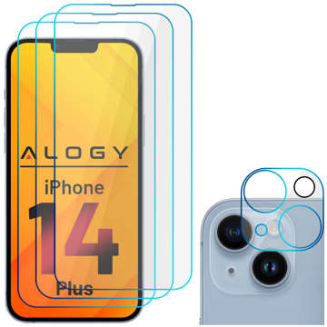 Alogy Glass Pack 3x Gehärtetes Glas für den Bildschirm 9h Glas für die Linse für Apple iPhone 14 Plus