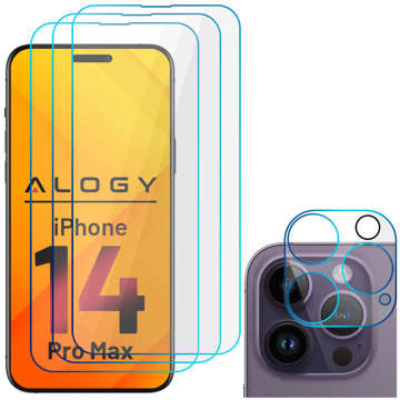 Alogy Glass Pack 3x Gehärtetes Glas für den Bildschirm 9h Glas für die Linse für Apple iPhone 14 Pro Max