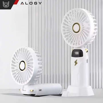 Alogy Hand-Tischventilator, kabellos, tragbar, stehend mit Telefonständer, weiß