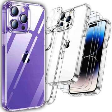 Alogy Hybrid Case Schutzhülle für Apple iPhone 14 Pro Transparent 3x Bildschirmglas 1x Linsenglas