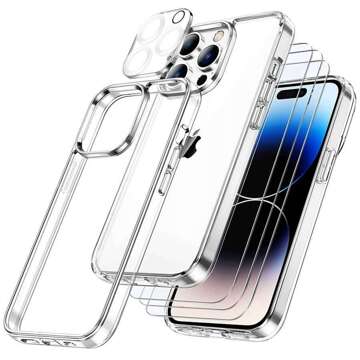 Alogy Hybrid Case Schutzhülle für Apple iPhone 14 Pro Transparent 3x Bildschirmglas 1x Linsenglas