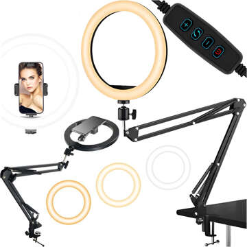 Alogy LED-Ringlicht 10 Zoll Fotoring für Make-up-Stativ für Schreibtischplatte Schwarz