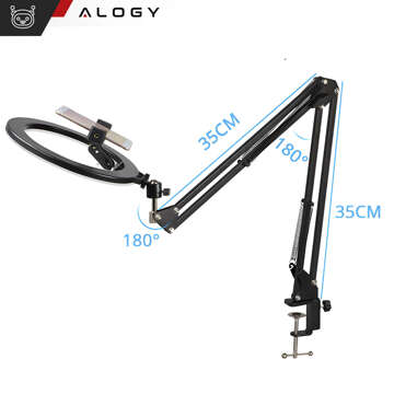 Alogy LED-Ringlicht 10 Zoll Fotoring für Make-up-Stativ für Schreibtischplatte Schwarz