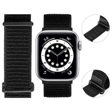 Alogy Nylonband mit Klettverschluss für Apple Watch 1/2/3/4/5/6/7/8/SE/Ultra (42/44/45/49 mm) Schwarz