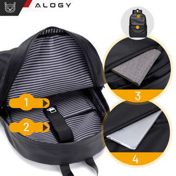 Alogy-Rucksack für Herren, Damen, Schule, Jugend, Diebstahlschutz, Diebstahlschutz, Flugzeug-Kofferhalter, Schwarz