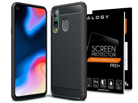 Alogy Rugged Armor Hülle für Samsung Galaxy A60 / M40 schwarz Gehärtetes Glas