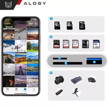 Alogy SD TF USB-Kartenleser-Adapter mit Lightning-Anschluss für Apple iPhone iPad Weiß