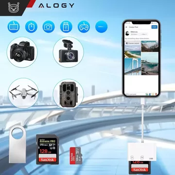 Alogy SD TF USB-Kartenleser-Adapter mit Lightning-Anschluss für Apple iPhone iPad Weiß