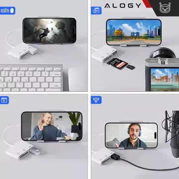 Alogy SD TF USB-Kartenleser-Adapter mit Lightning-Anschluss für Apple iPhone iPad Weiß