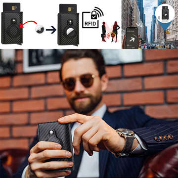 Alogy Smart Wallet mit AirTag Air Tag Kartenhalter für Bargeld RFID-Schutz Schwarz