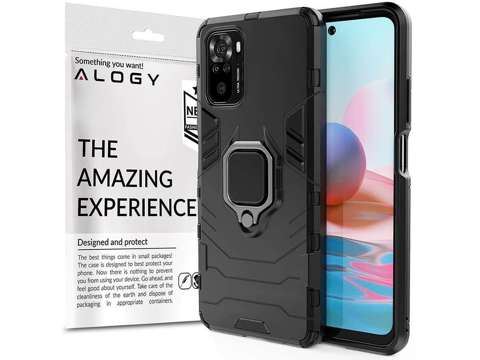 Alogy Stand Ring Armor Hülle für Xiaomi Redmi Note 10 / 10s schwarzes Glas