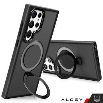 Alogy Stand Ring Case Gepanzerte Handyhülle für MagSafe für Samsung Galaxy S23 Ultra Mattschwarz