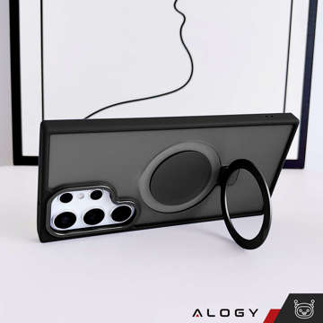 Alogy Stand Ring Case Gepanzerte Handyhülle für MagSafe für Samsung Galaxy S23 Ultra Mattschwarz