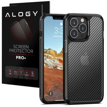 Alogy Techsuit CarbonFuse Schutzhülle für Apple iPhone 14 Pro Max, schwarzes Glas