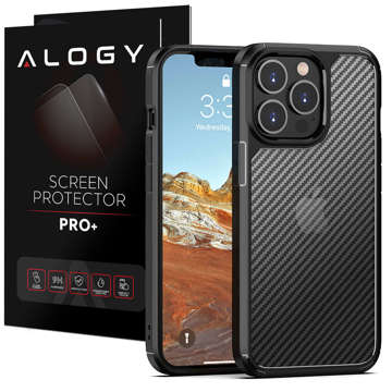 Alogy Techsuit CarbonFuse Schutzhülle für Apple iPhone 14 Pro, schwarzes Glas