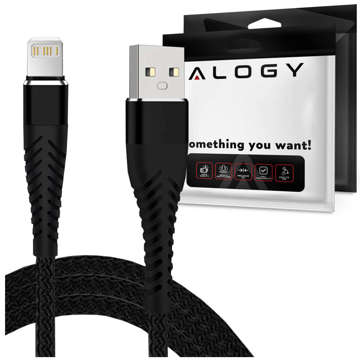 Alogy USB-auf-Lightning-Kabel 1 m zum Aufladen von iPhone, iPad, iPod, Nylongeflecht, schwarz, Organizer