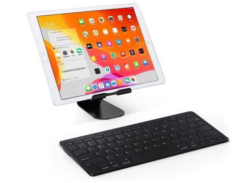 Alogy Universelle kabellose Bluetooth-Tastatur, schwarz, schlanke LED-Maus, verstellbarer Ständer