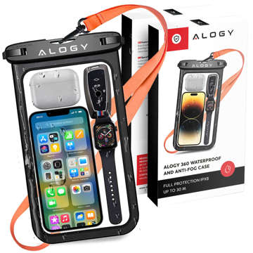 Alogy Waterproof Case universelle wasserdichte IPX8-Tasche für Telefone bis zu 9 Zoll und Zubehör Schwarz