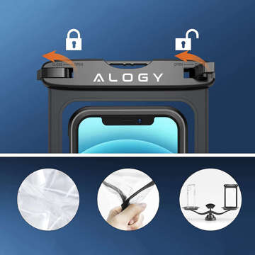 Alogy Waterproof Case universelle wasserdichte IPX8-Tasche für Telefone bis zu 9 Zoll und Zubehör Schwarz