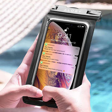 Alogy Waterproof Case universelle wasserdichte IPX8-Tasche für Telefone bis zu 9 Zoll und Zubehör Schwarz