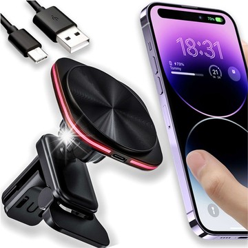 Autogrillhalter mit Mag Safe 15W Ladegerät für iPhone LED PD QC 3.0 für Autolüftung Alogy schwarz