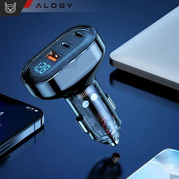 Autoladegerät 2x USB-C C PD 36W USB QC 3.0 LED schnell für das Telefon, leistungsstarkes 72W Alogy schwarzes Gehäuse