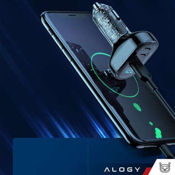 Autoladegerät 2x USB-C C PD 36W USB QC 3.0 LED schnell für das Telefon, leistungsstarkes 72W Alogy schwarzes Gehäuse