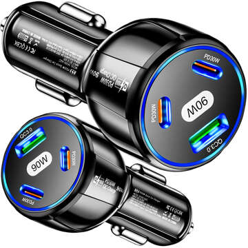 Autoladegerät 2x USB C PD 30W USB QC 3.0 LED schnell leistungsstark 90W Alogy schwarz