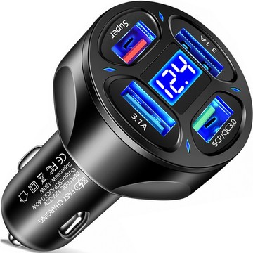 Autoladegerät 4x USB QC 3.0 66W schnell leistungsstark für Alogy Autotelefon schwarz