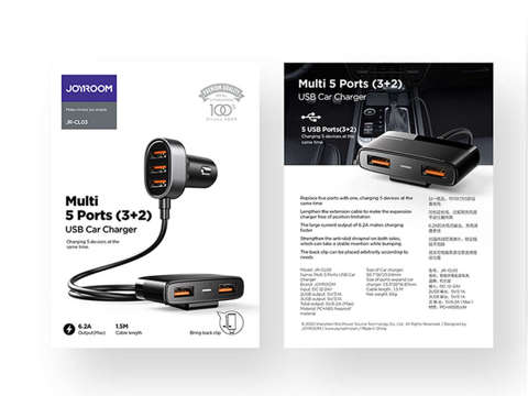 Autoladegerät JOYROOM, 5x USB 1,5m 6,2A Stecker