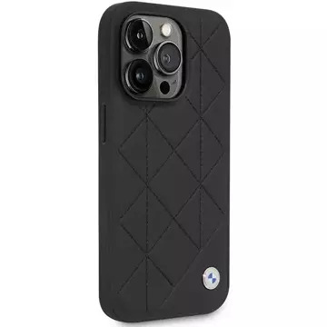 BMW BMHCP14L22RQDK Handyhülle für Apple iPhone 14 Pro 6.1" schwarz/schwarz Leder gesteppt