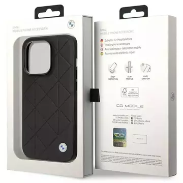 BMW BMHCP14L22RQDK Handyhülle für Apple iPhone 14 Pro 6.1" schwarz/schwarz Leder gesteppt